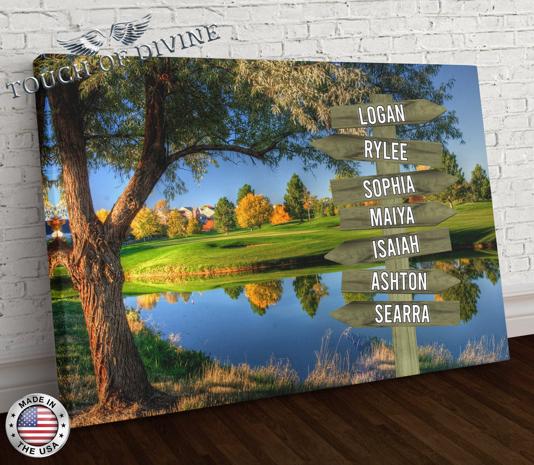 Lakeside Family Names Signpost Canvas Print | Personalized Framed Canvas Art - Touch Of Divine