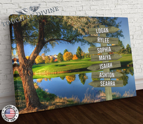 Lakeside Family Names Signpost Canvas Print | Personalized Framed Canvas Art - Touch Of Divine