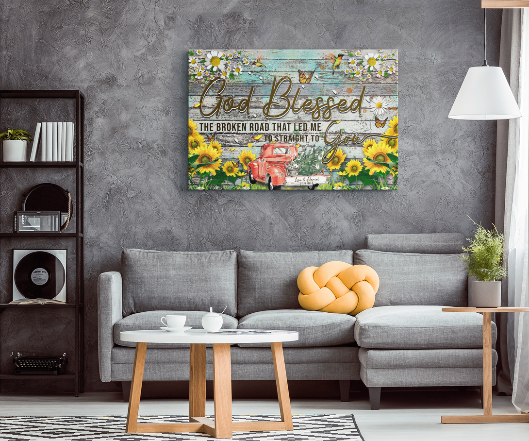 God Blessed the broken road - Husband and Wife Personalized Canvas Wall Art - Touch Of Divine
