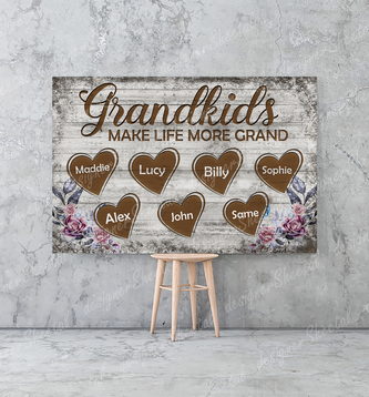 Grandkids 15 Names Sign Post Canvas Print | Personalized Framed Canvas Art - Touch Of Divine