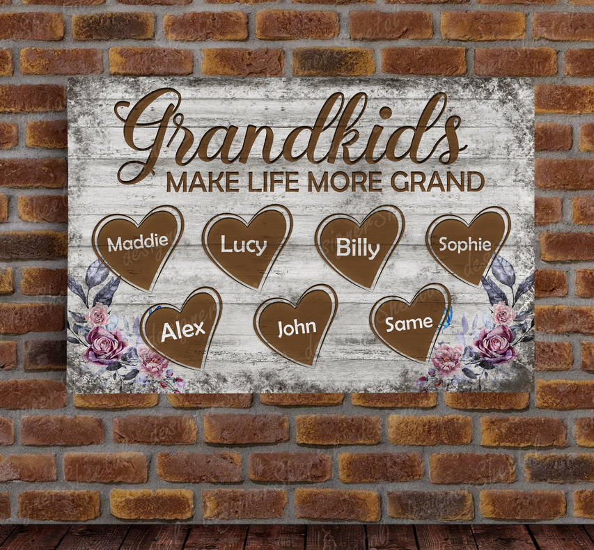Grandkids 15 Names Sign Post Canvas Print | Personalized Framed Canvas Art - Touch Of Divine