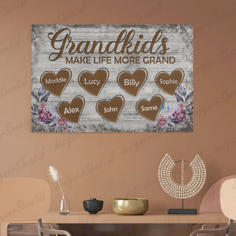 Grandkids 15 Names Sign Post Canvas Print | Personalized Framed Canvas Art - Touch Of Divine
