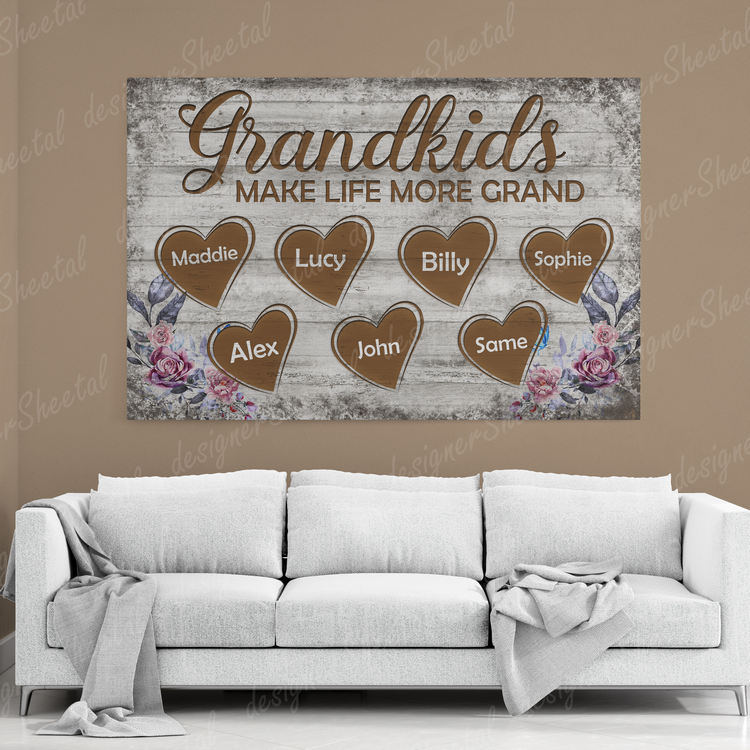 Grandkids 15 Names Sign Post Canvas Print | Personalized Framed Canvas Art - Touch Of Divine
