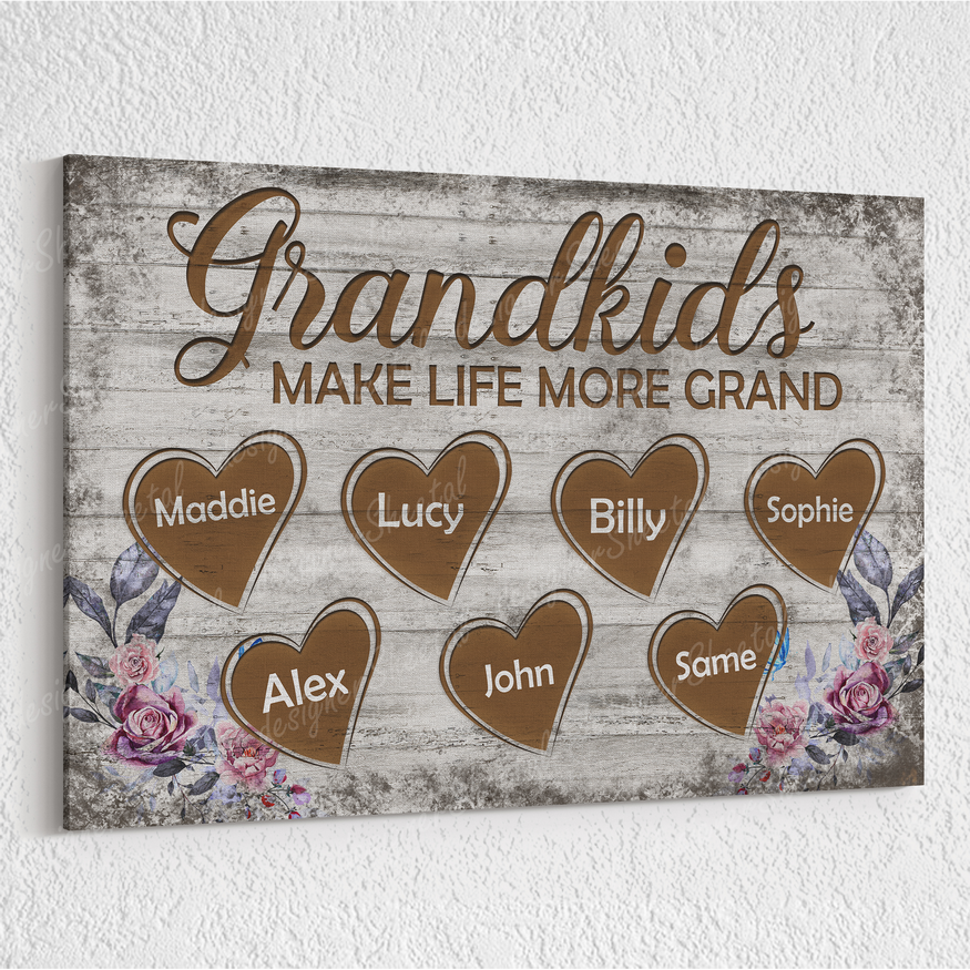 Grandkids 15 Names Sign Post Canvas Print | Personalized Framed Canvas Art - Touch Of Divine