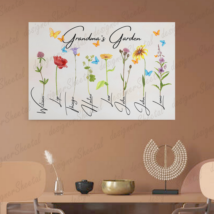 Grandma's Garden 8 Names Canvas Print | Personalized Framed Canvas Art - Touch Of Divine