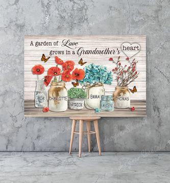 Grandma's Heart 6 Names Canvas Print | Personalized Framed Canvas Art - Touch Of Divine