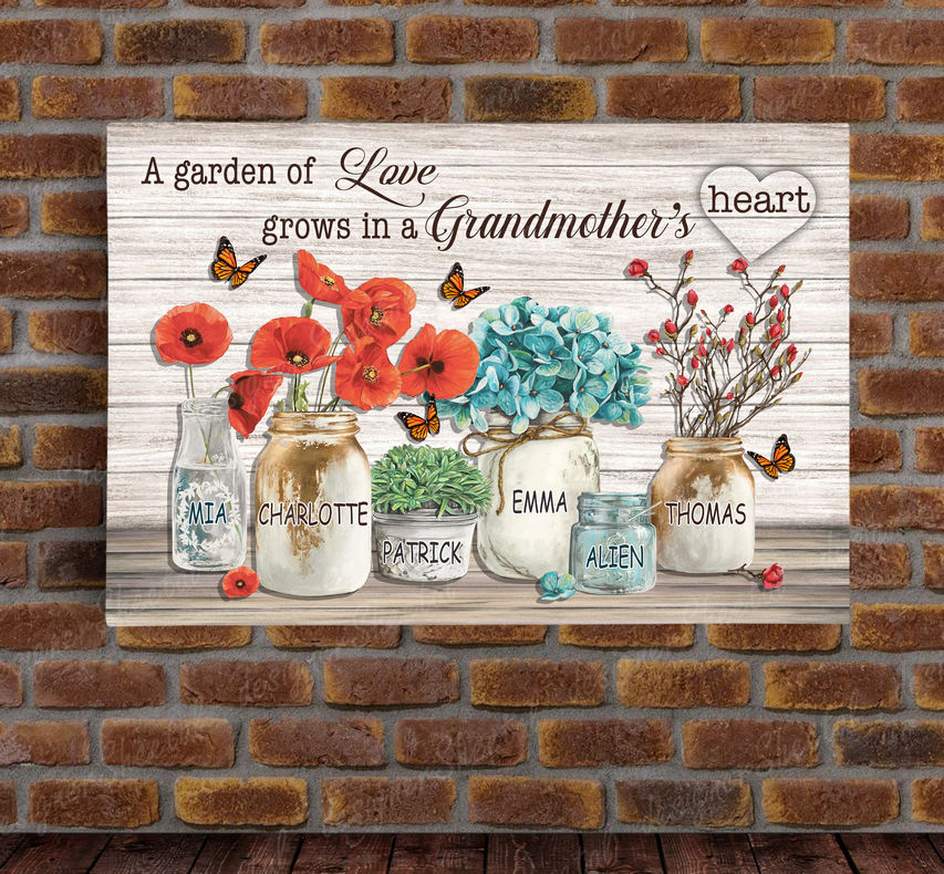 Grandma's Heart 6 Names Canvas Print | Personalized Framed Canvas Art - Touch Of Divine