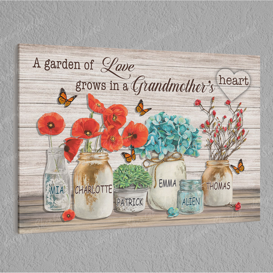 Grandma's Heart 6 Names Canvas Print | Personalized Framed Canvas Art - Touch Of Divine