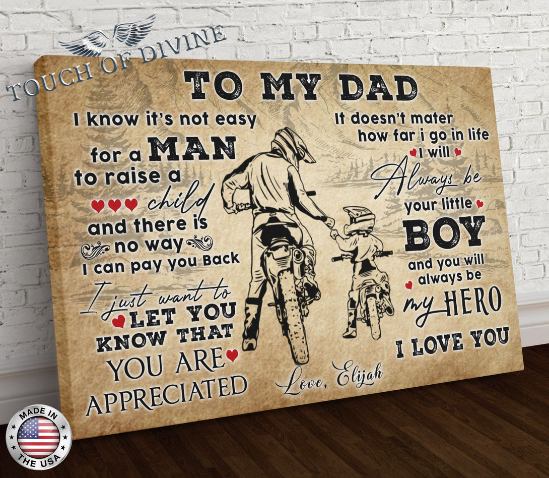 To My Dad My Hero Personalized Framed Canvas Art - Touch Of Divine