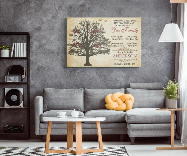 Personalized Family Tree One Great Blessing Our Family Canvas Wall Art - Touch Of Divine