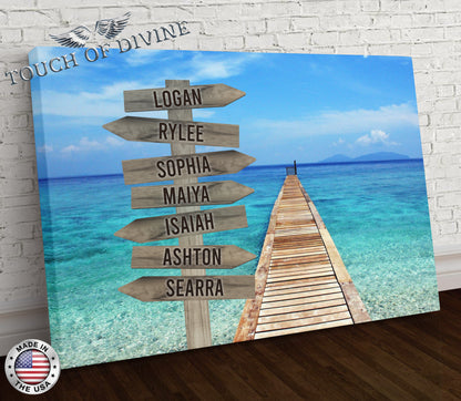 Beach Boardwalk Family Names Signpost Canvas Print | Personalized Framed Canvas Art - Touch Of Divine