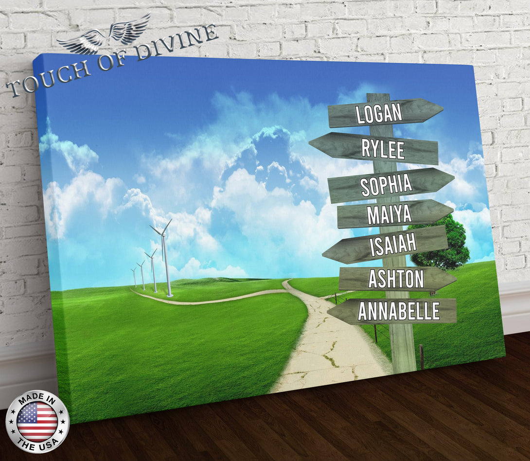 Windmill Field Family Names Signpost Canvas Print | Personalized Framed Canvas Art - Touch Of Divine