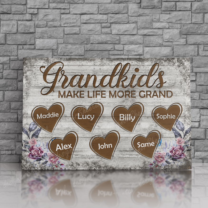 Grandkids 15 Names Sign Post Canvas Print | Personalized Framed Canvas Art - Touch Of Divine