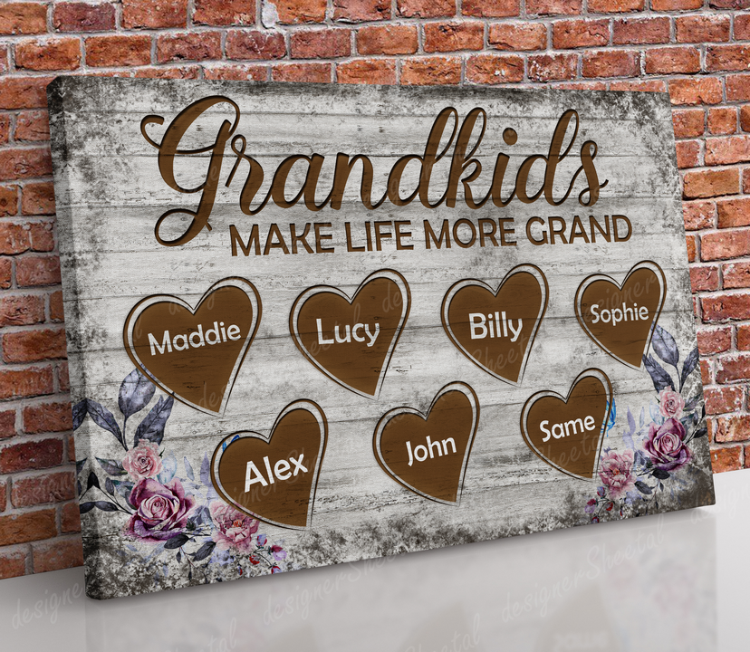 Grandkids 15 Names Sign Post Canvas Print | Personalized Framed Canvas Art - Touch Of Divine