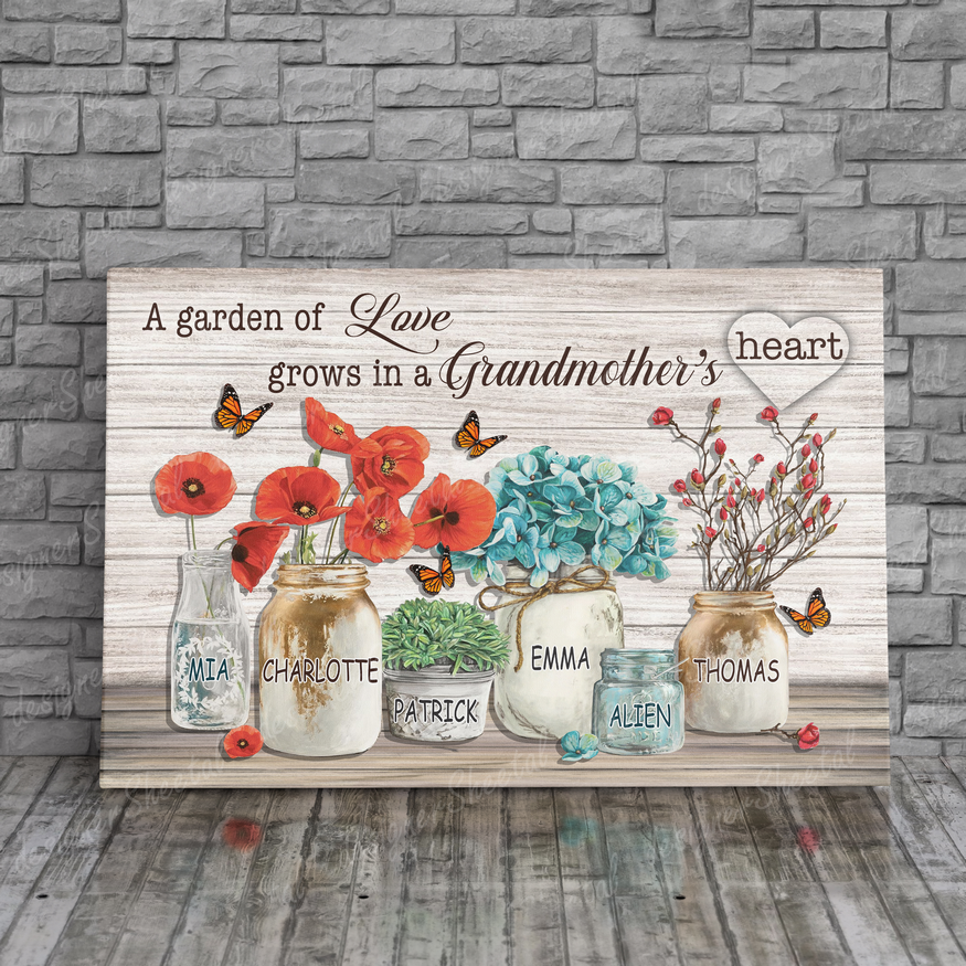 Grandma's Heart 6 Names Canvas Print | Personalized Framed Canvas Art - Touch Of Divine