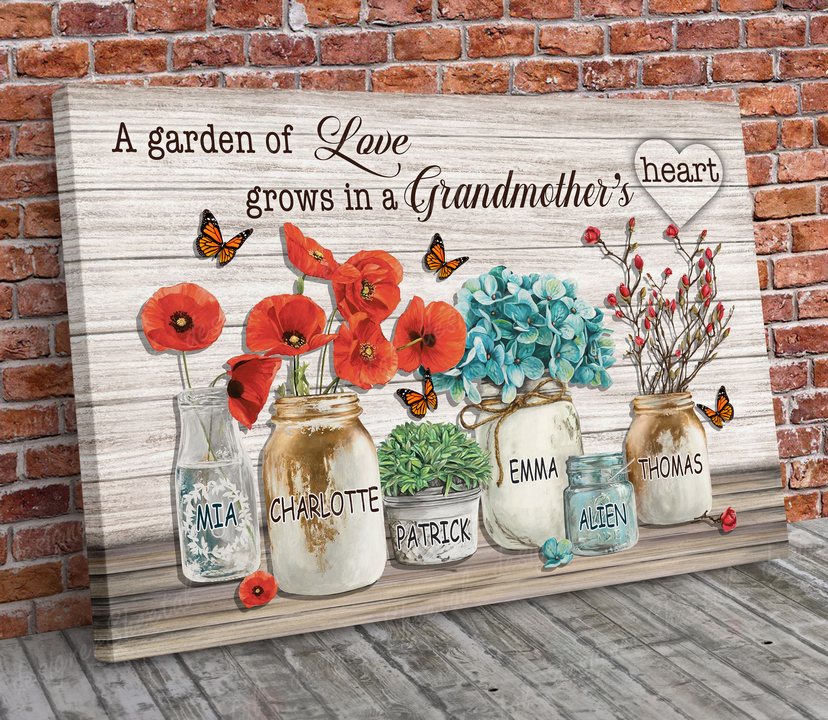Grandma's Heart 6 Names Canvas Print | Personalized Framed Canvas Art - Touch Of Divine