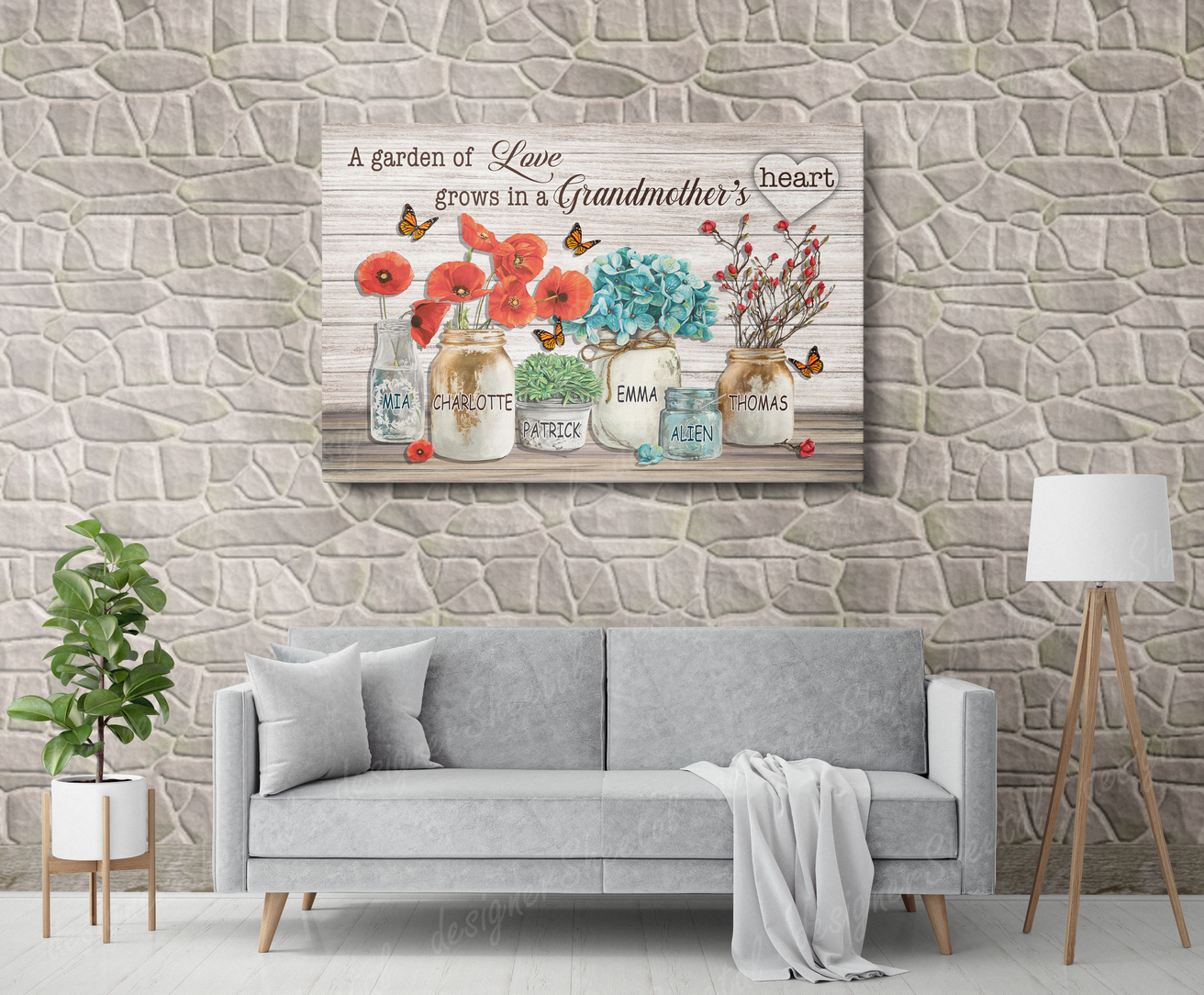 Grandma's Heart 6 Names Canvas Print | Personalized Framed Canvas Art - Touch Of Divine