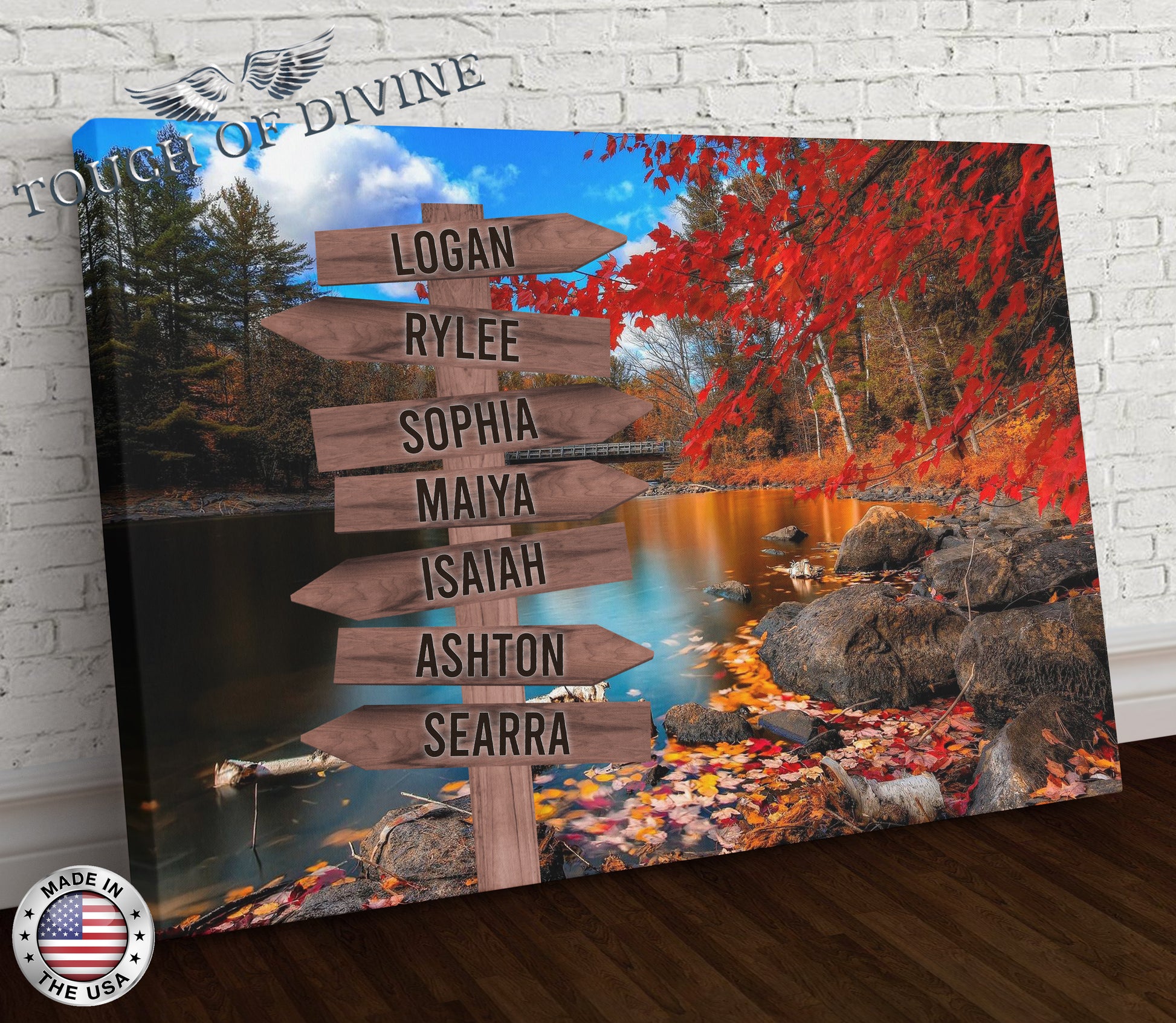 Autumn Lake Family Names Signpost Canvas Print | Personalized Framed Canvas Art - Touch Of Divine