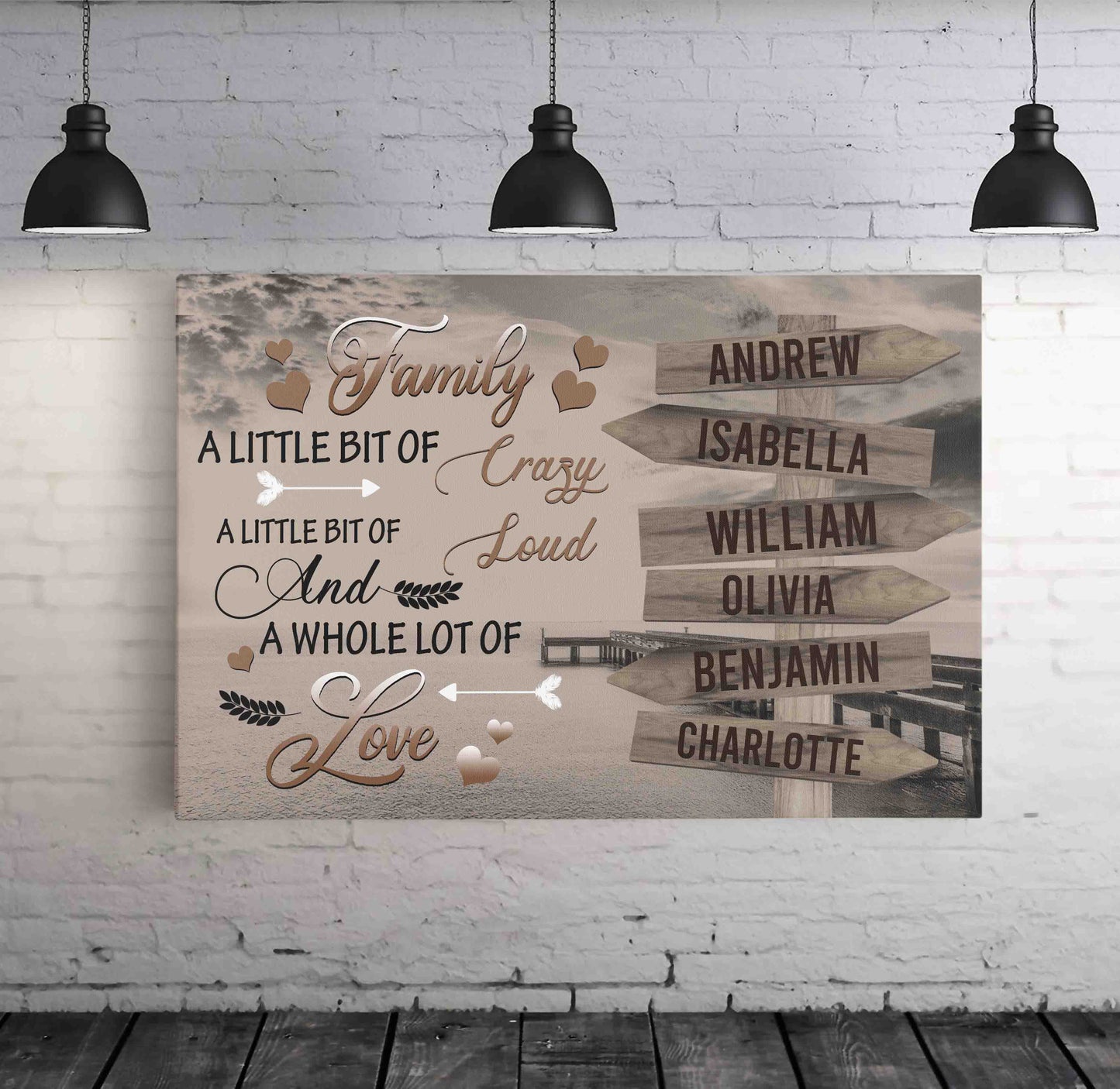Family Names Boardwalk Canvas Print (Brown)| Personalized Framed Canvas Art - Touch Of Divine