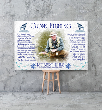 Rest in peace, Gone Fishing Poem, Fisherman Photo memorial canvas, Bereavement Gift, heaven canvas Art - Touch Of Divine
