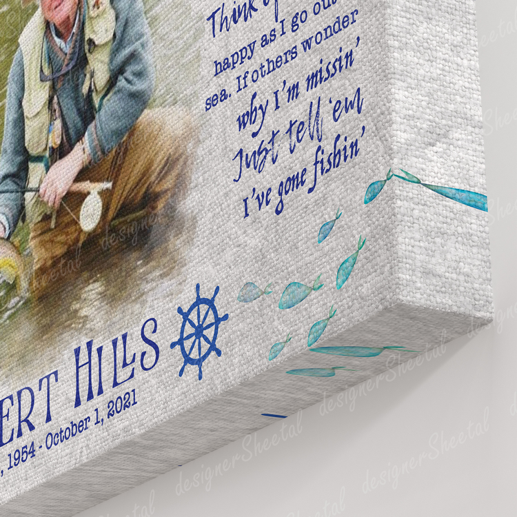 Rest in peace, Gone Fishing Poem, Fisherman Photo memorial canvas, Bereavement Gift, heaven canvas Art - Touch Of Divine