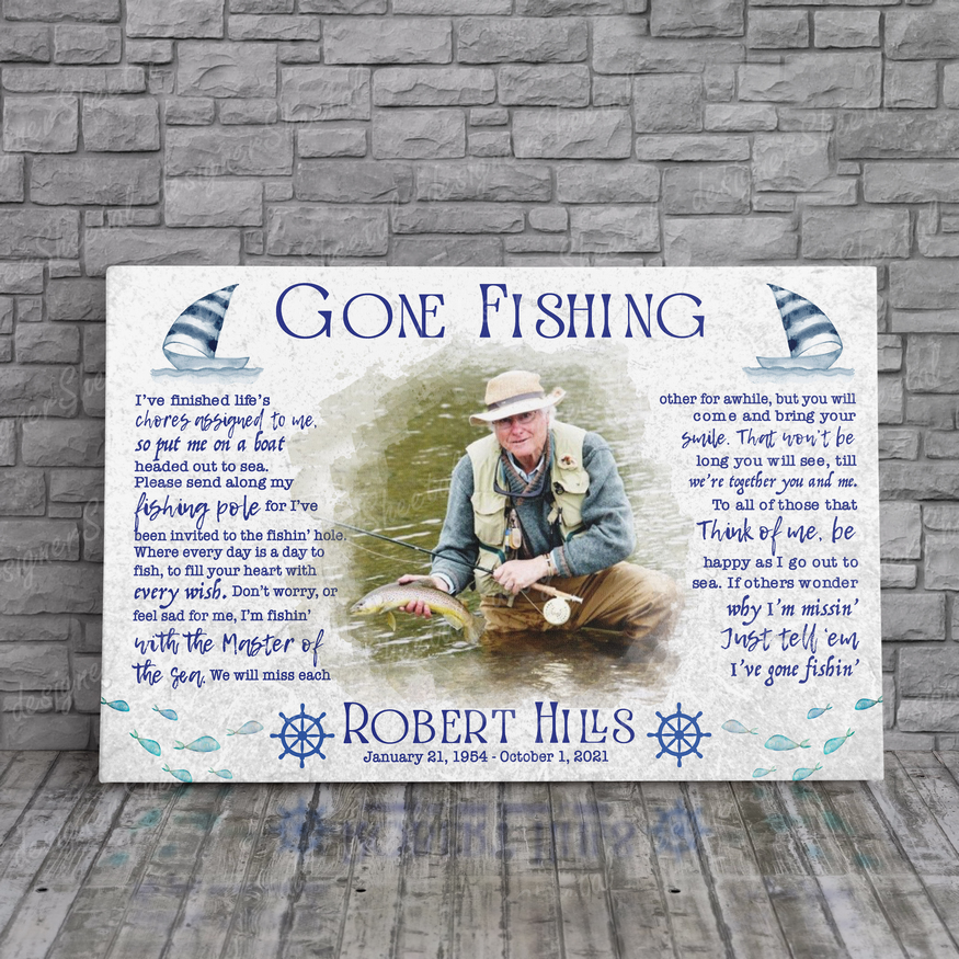 Rest in peace, Gone Fishing Poem, Fisherman Photo memorial canvas, Bereavement Gift, heaven canvas Art - Touch Of Divine