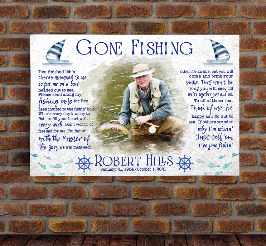 Rest in peace, Gone Fishing Poem, Fisherman Photo memorial canvas, Bereavement Gift, heaven canvas Art - Touch Of Divine