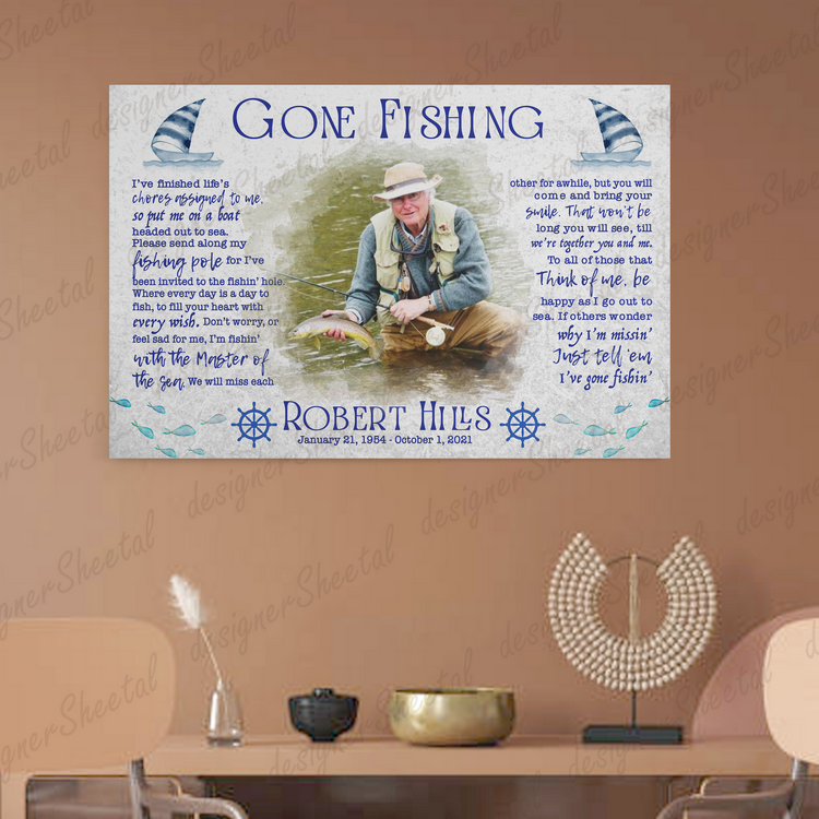 Rest in peace, Gone Fishing Poem, Fisherman Photo memorial canvas, Bereavement Gift, heaven canvas Art - Touch Of Divine