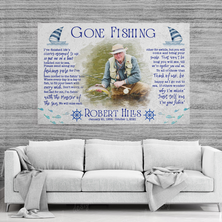 Rest in peace, Gone Fishing Poem, Fisherman Photo memorial canvas, Bereavement Gift, heaven canvas Art - Touch Of Divine