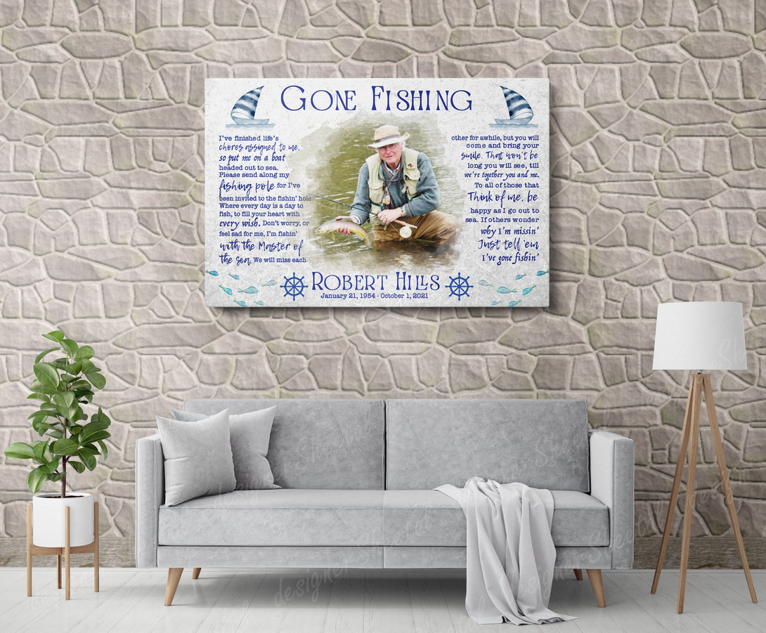 Rest in peace, Gone Fishing Poem, Fisherman Photo memorial canvas, Bereavement Gift, heaven canvas Art - Touch Of Divine