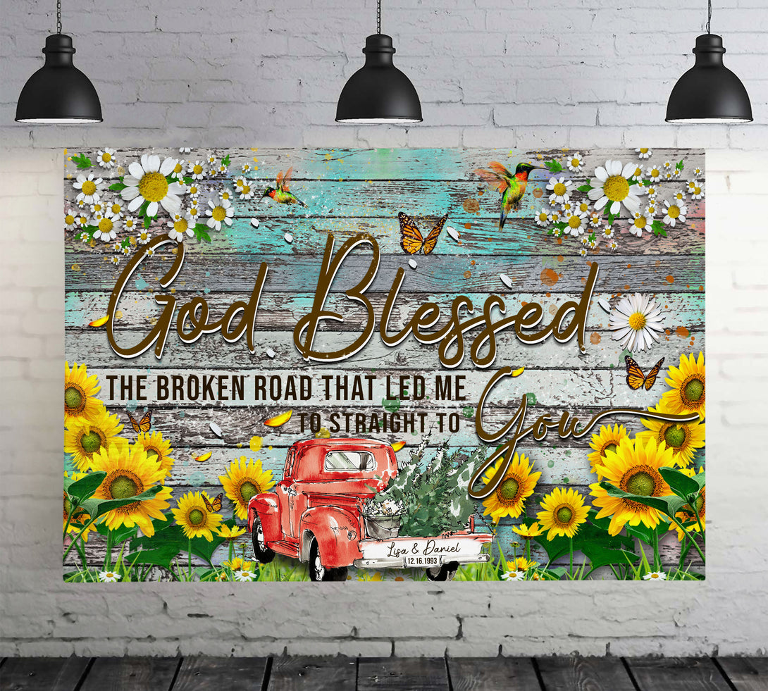 God Blessed the broken road - Husband and Wife Personalized Canvas Wall Art - Touch Of Divine