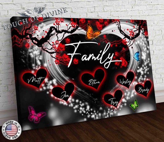 Family Name Hearts Canvas | Personalized Framed Canvas Art - Touch Of Divine