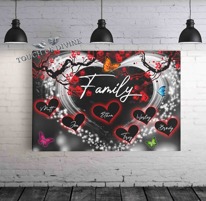 Family Name Hearts Canvas | Personalized Framed Canvas Art - Touch Of Divine
