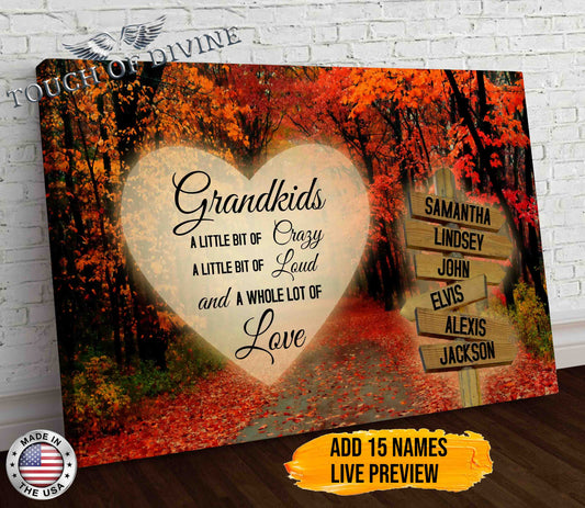 Grandkids 15 Names Sign Post Canvas Print | Personalized Framed Canvas Art - Touch Of Divine