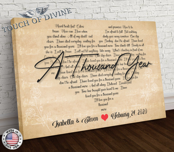 Personalized Heart Shaped Song Lyrics Canvas Wall Art - Touch Of Divine