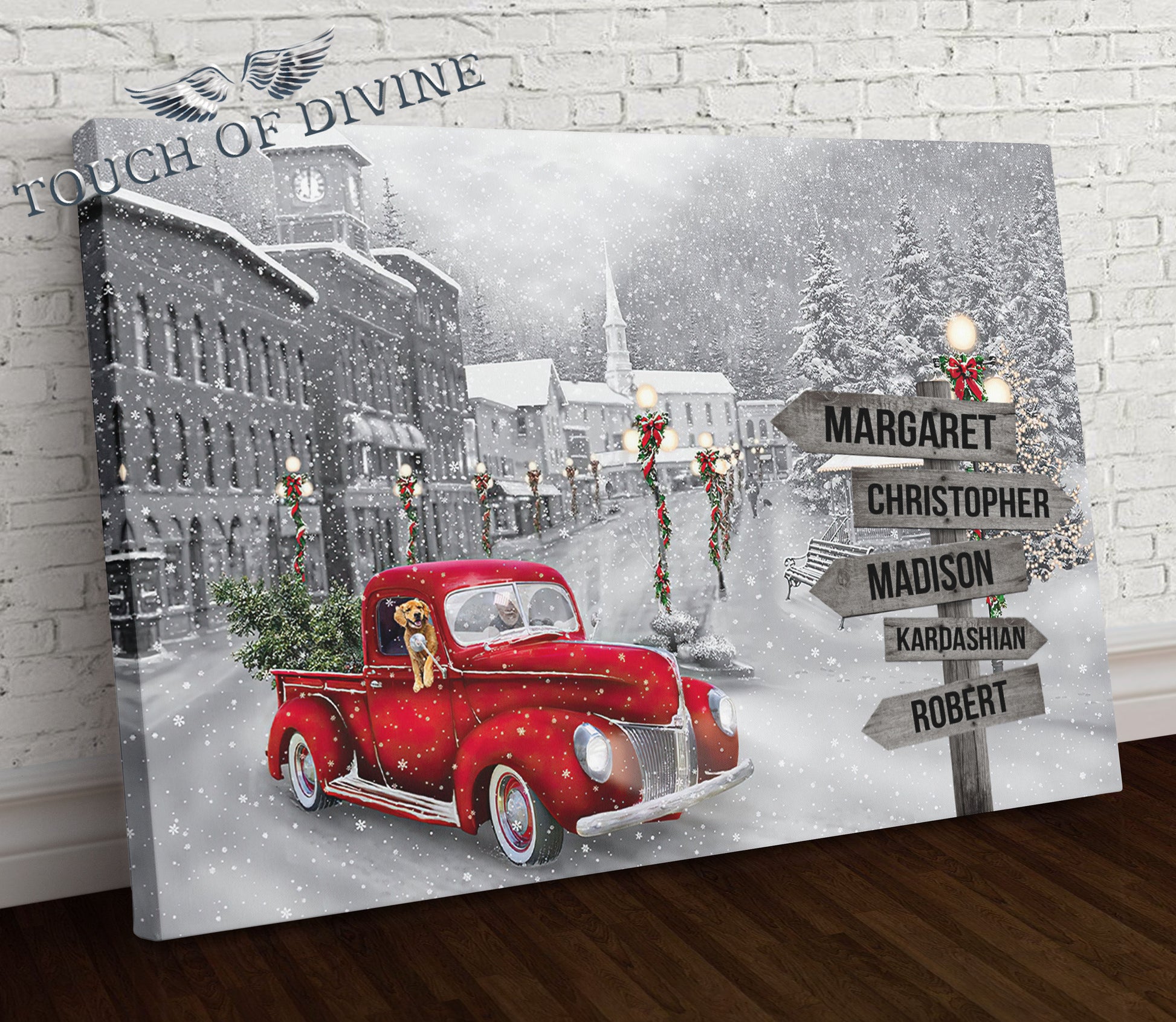 Personalized Snowy Christmas Wall Art Signpost - Red Car - Touch Of Divine