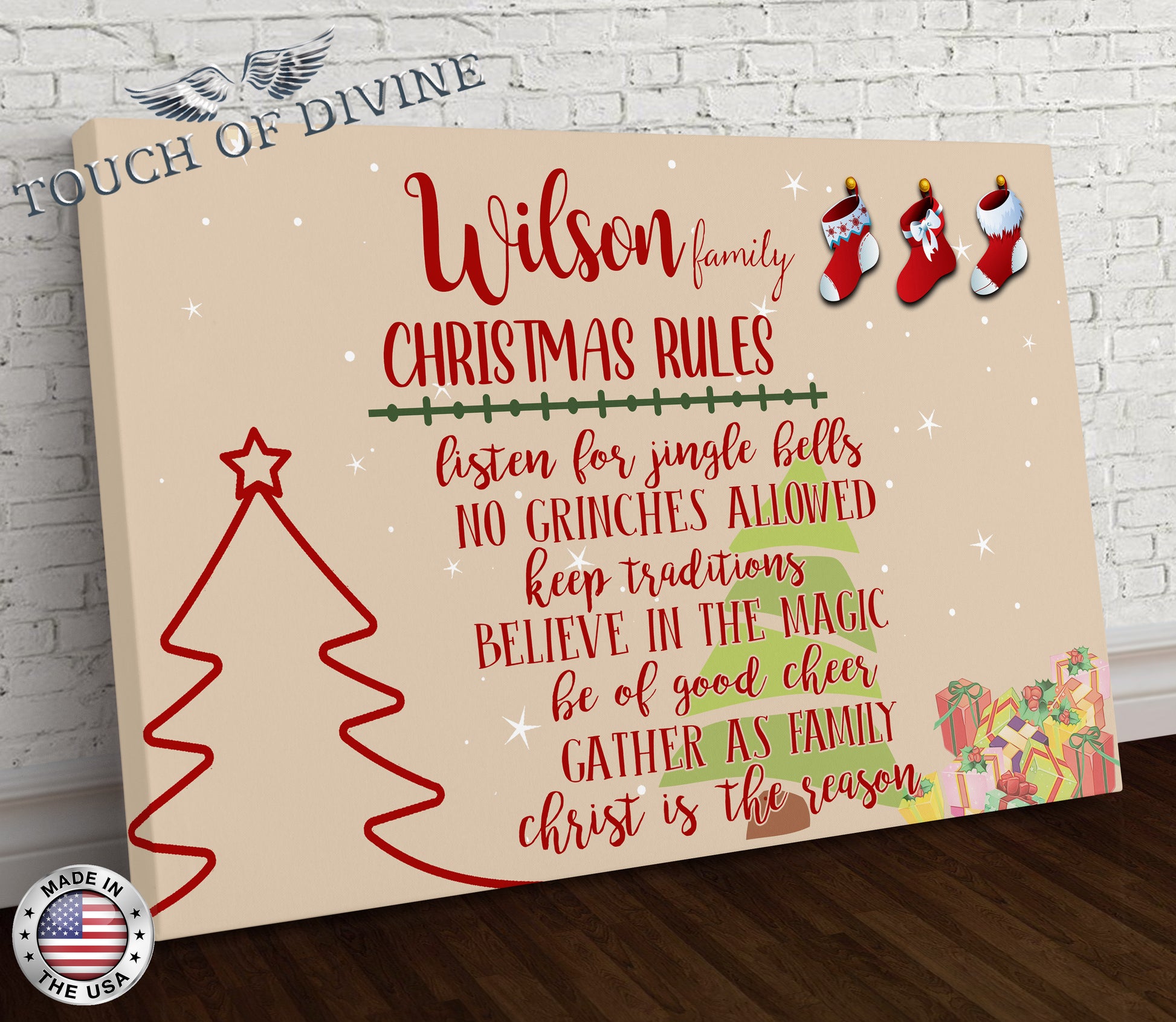 Family Christmas Rules - Personalized Wall Art Canvas - Touch Of Divine