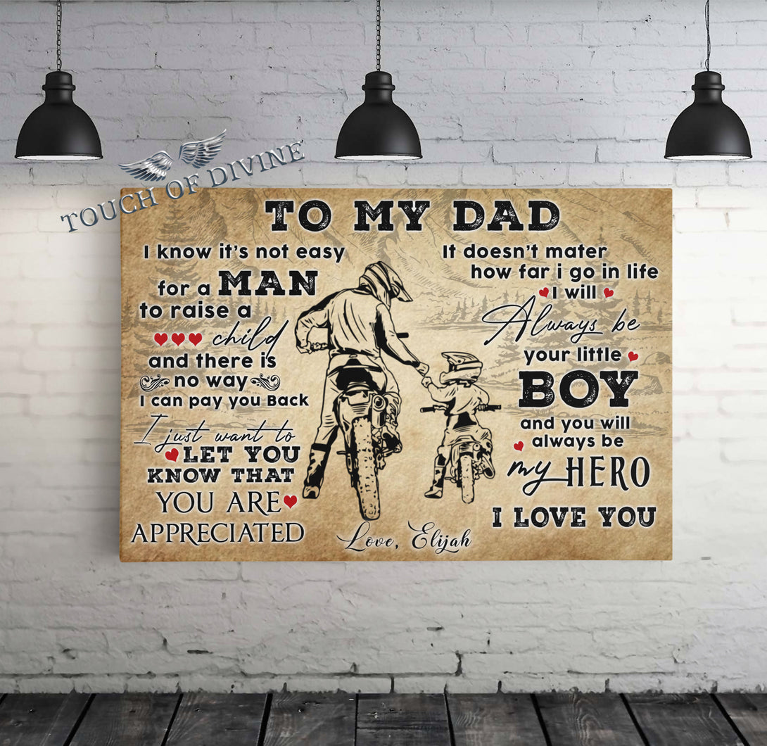 To My Dad My Hero Personalized Framed Canvas Art - Touch Of Divine