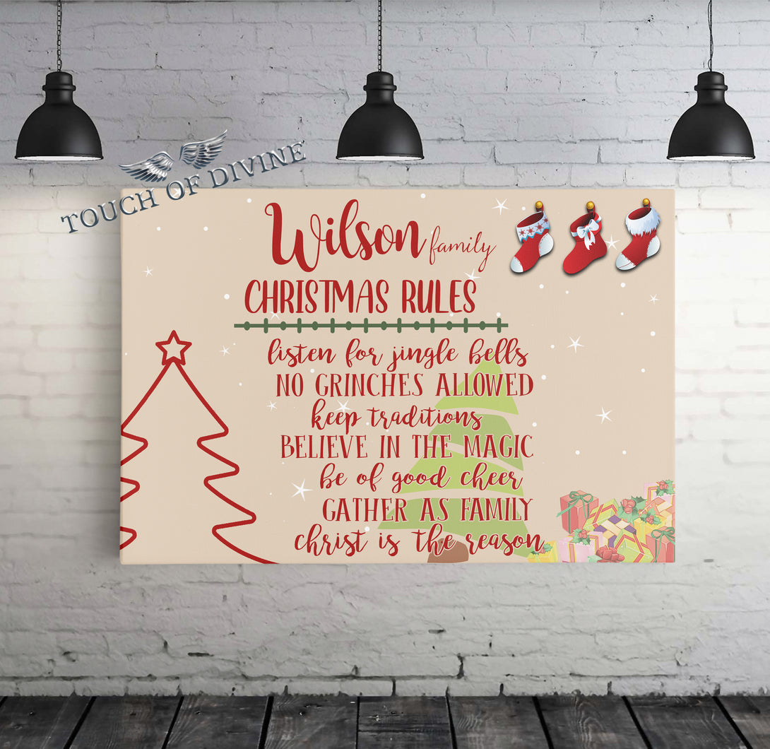 Family Christmas Rules - Personalized Wall Art Canvas - Touch Of Divine