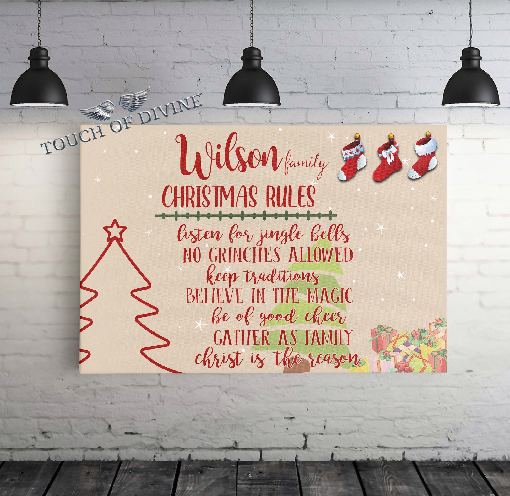 Family Christmas Rules - Personalized Wall Art Canvas - Touch Of Divine