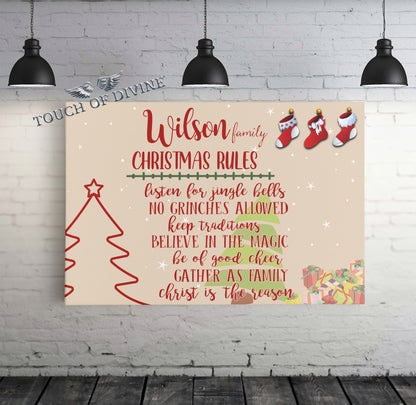 Family Christmas Rules - Personalized Wall Art Canvas - Touch Of Divine