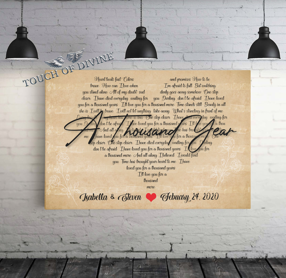Personalized Heart Shaped Song Lyrics Canvas Wall Art - Touch Of Divine