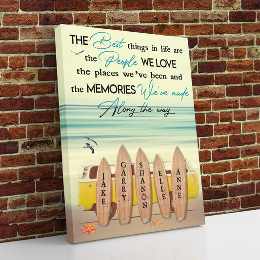 Best Things in Life | Surfboard Family Canvas | Personalized Framed Canvas Art - Touch Of Divine