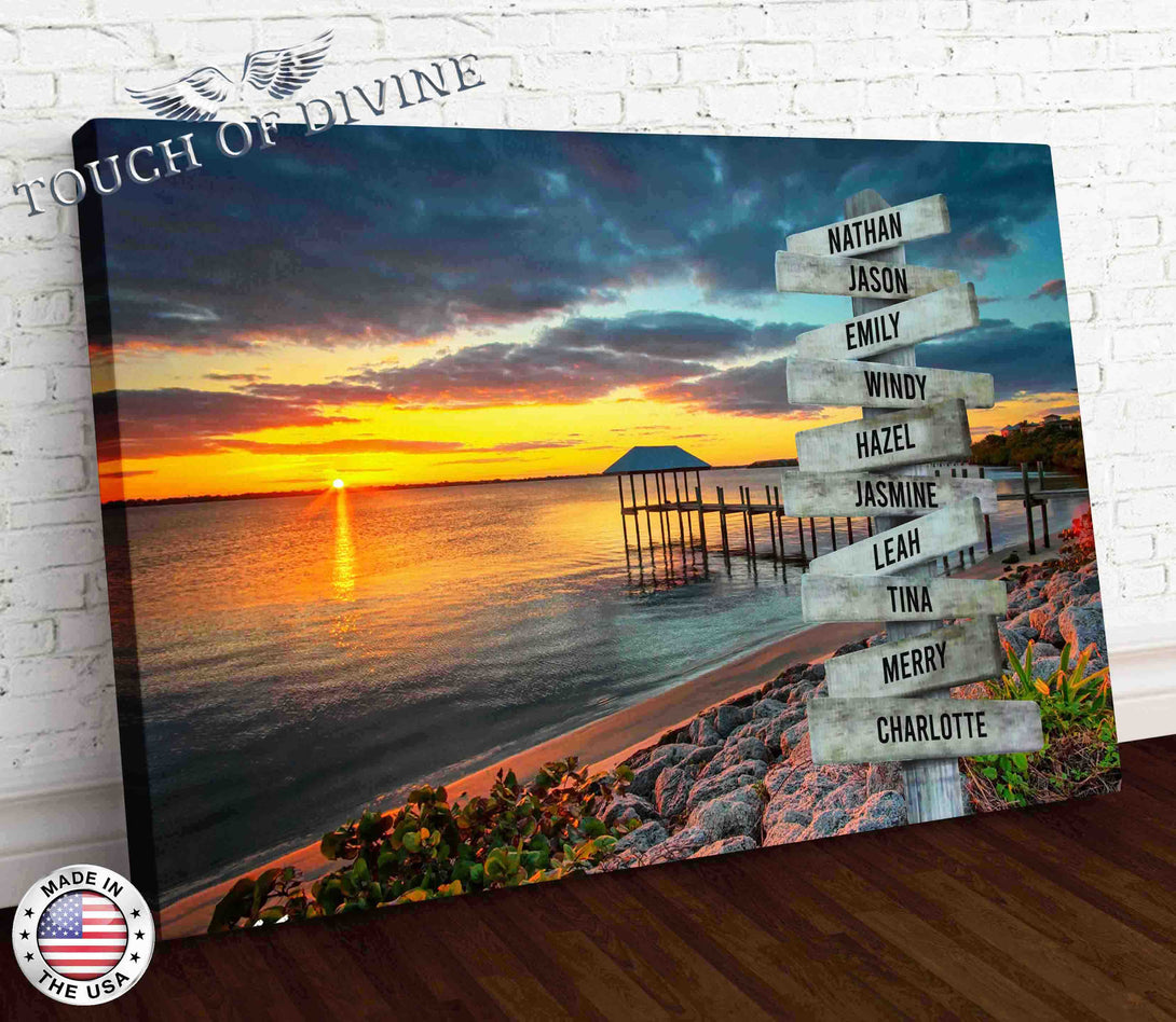 Sunset Family Names Boardwalk Canvas Print | Personalized Framed Canvas Art - Touch Of Divine