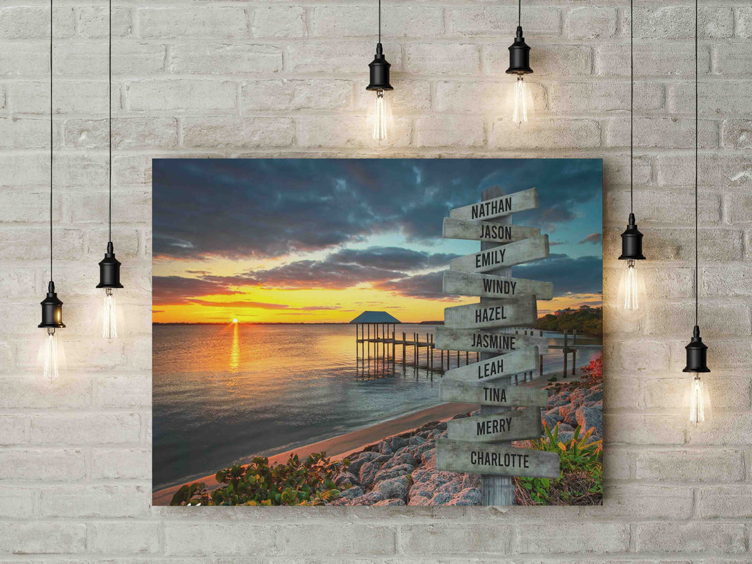 Sunset Family Names Boardwalk Canvas Print | Personalized Framed Canvas Art - Touch Of Divine