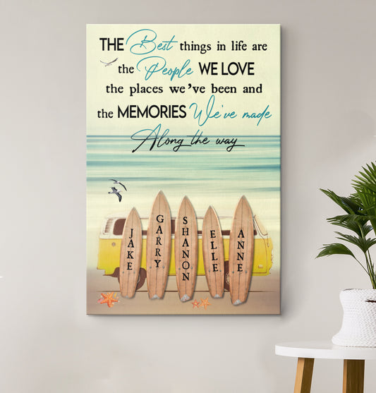 Best Things in Life | Surfboard Family Canvas | Personalized Framed Canvas Art - Touch Of Divine