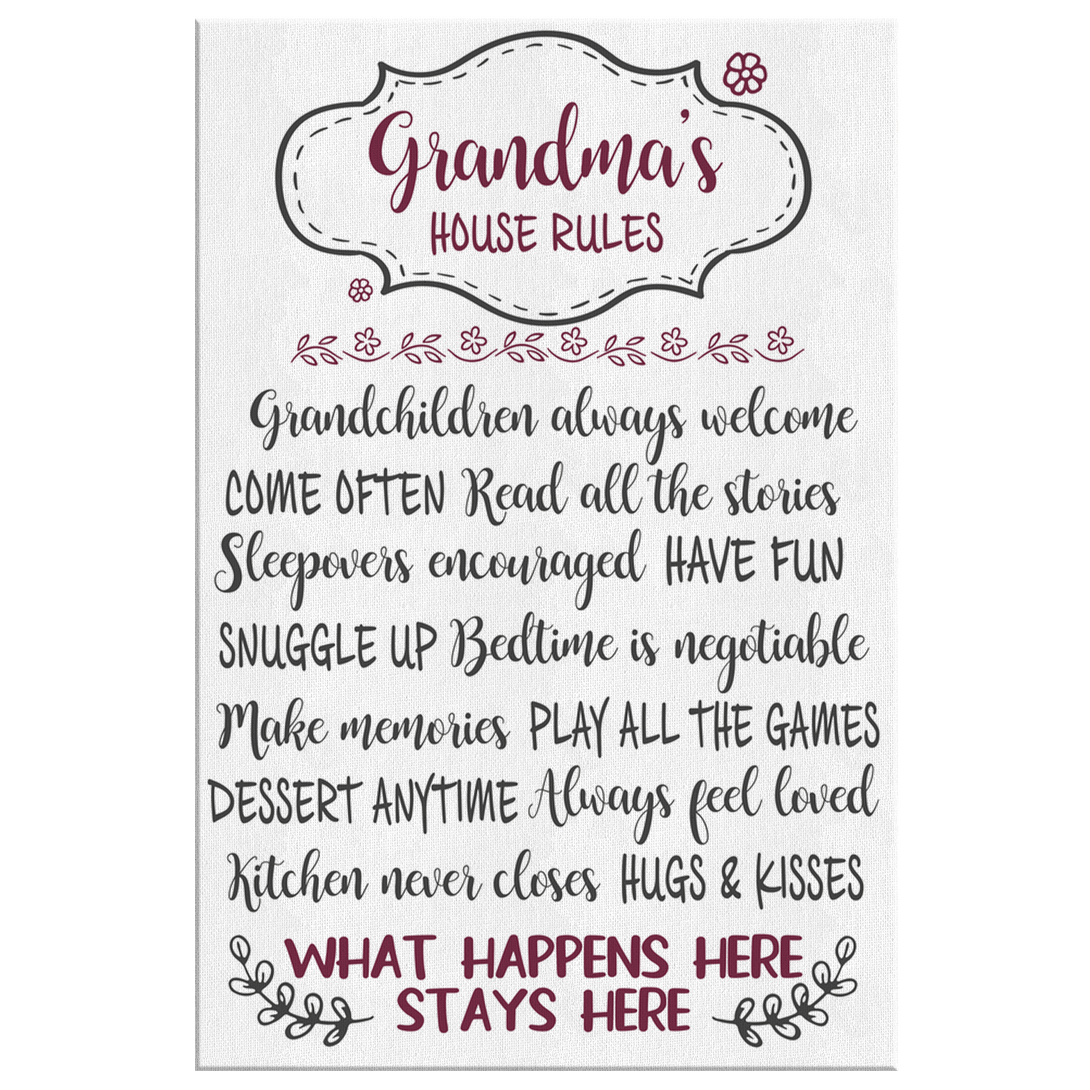 Grandma House Rules | Framed Canvas Art - Touch Of Divine