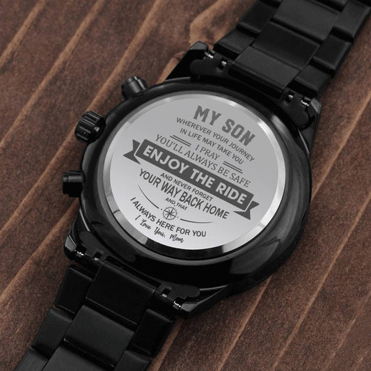 Enjoy the Ride - Engraved Design Black Chronograph Watch - Touch Of Divine