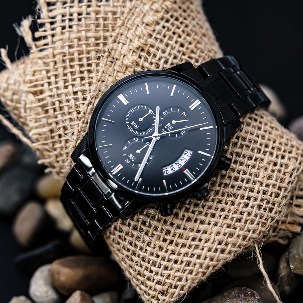 U Complete Me - Engraved Design Black Chronograph Watch - Touch Of Divine