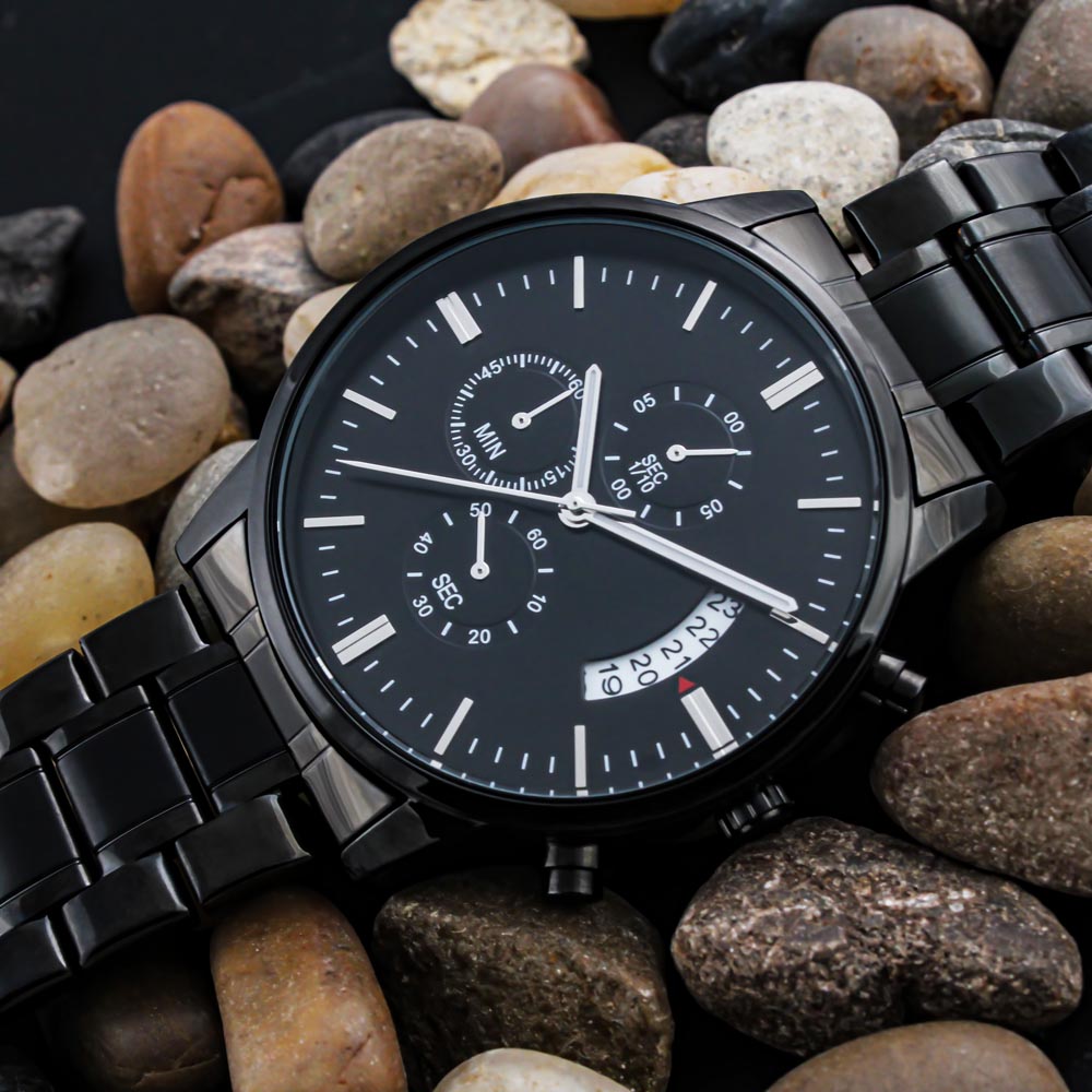 U Complete Me - Engraved Design Black Chronograph Watch - Touch Of Divine